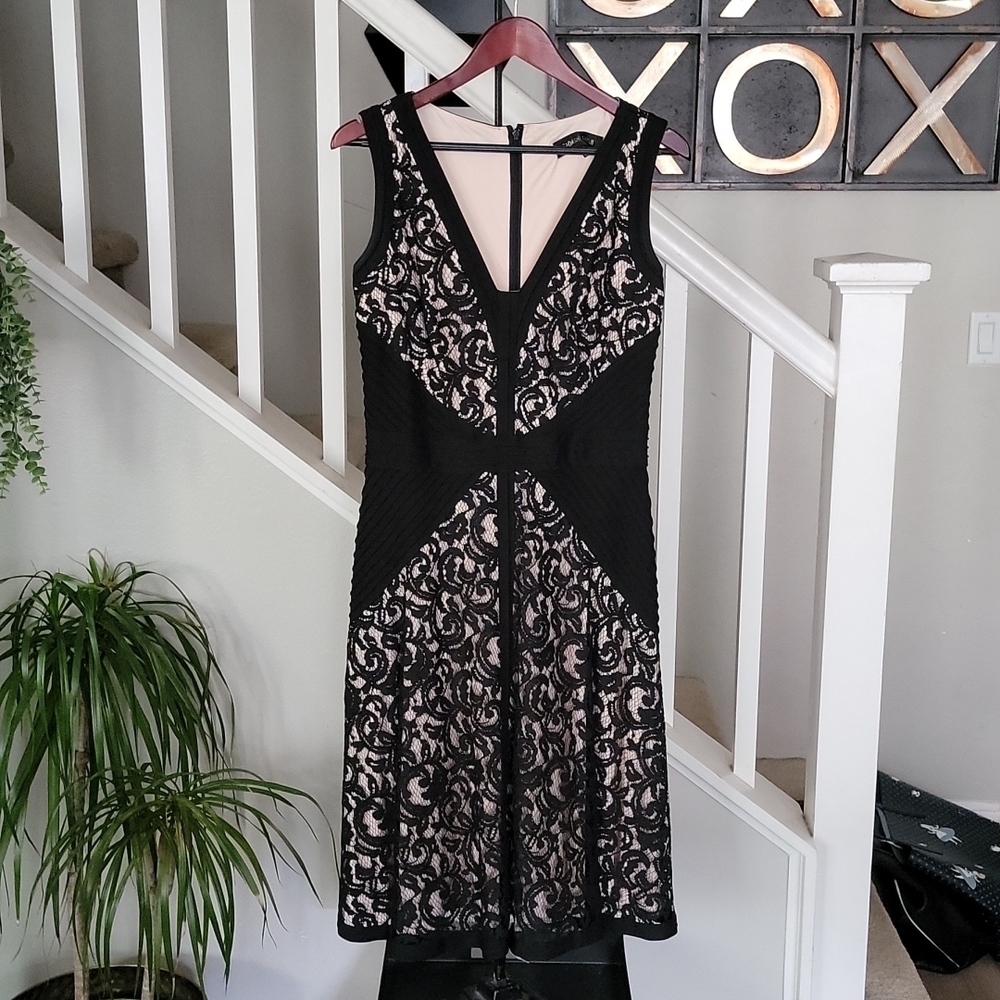 Tadashi Shoji Black Ivory Lace Sheath Cocktail Dress | Size 10 - Picture 2 of 5